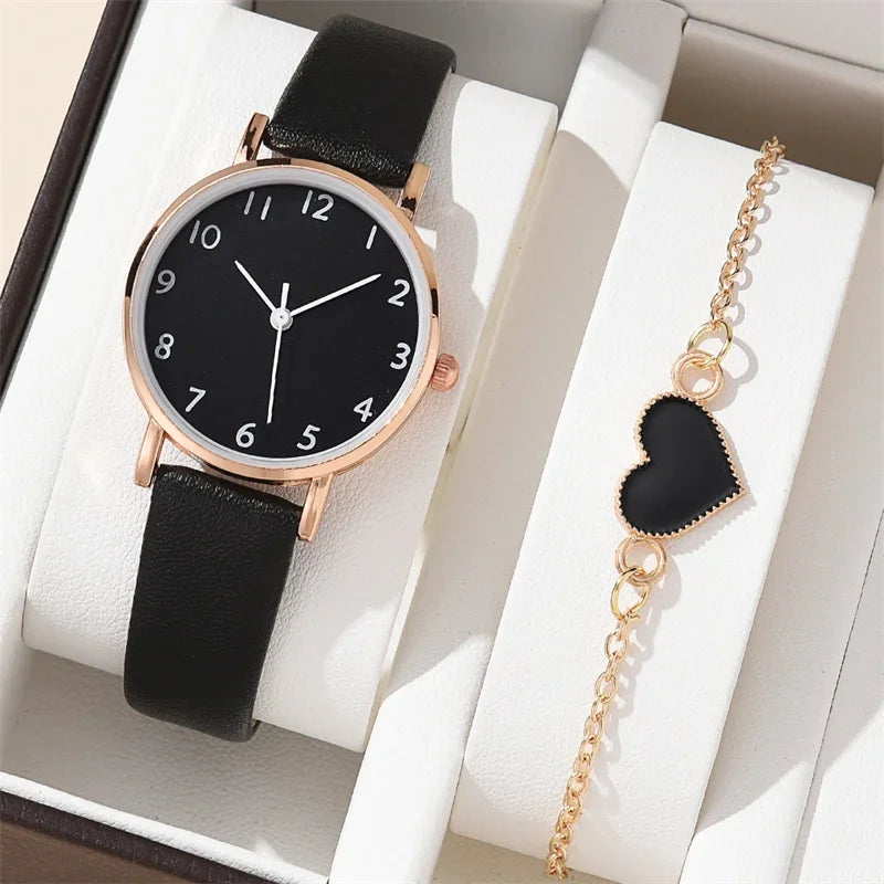 2pcs 2024 New Watch Women Fashion Casual Leather Belt Watches Simple Ladies Round Dial Quartz Wristwatches Reloj Mujer