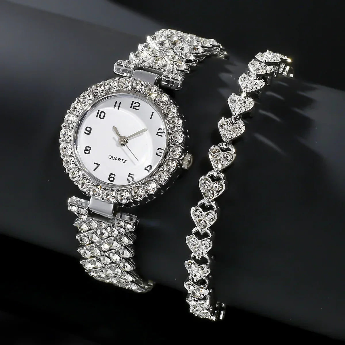 New 2/1pcs Luxury Fashion Women Watch Set Silver Strap Ladies Quartz Wristwatch Alloy Bracelet for Ladies Jewelry Set Clock Gift