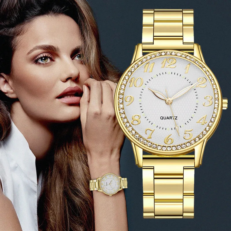 Luxury Brand Women Watch 2024 New Fashion Simple Diamond Steel Band Watch Ladies Big Dial Quartz Clock Diamond Clock Reloj Mujer