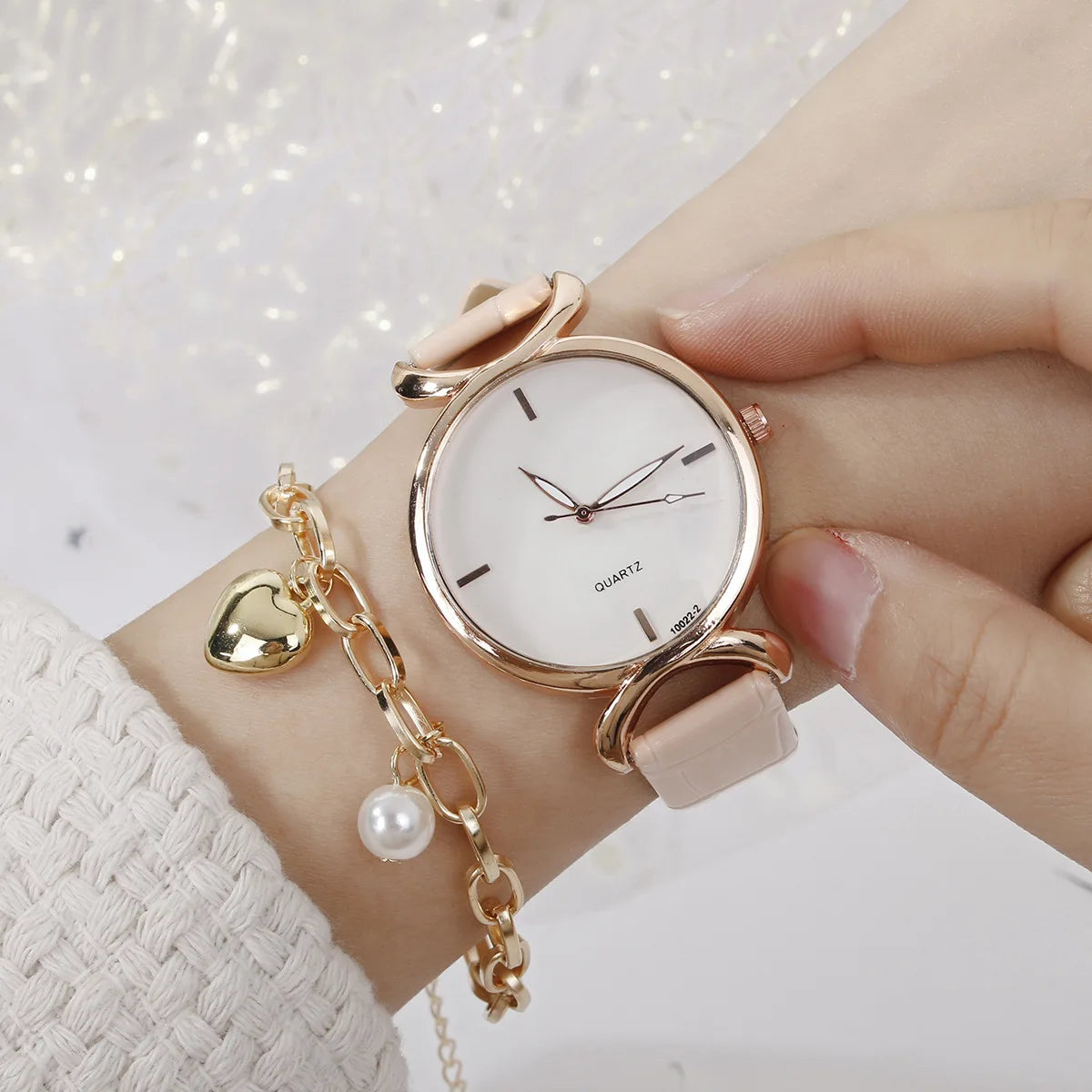 Simple Women's Watches Set White Dial Leather Strap Quartz Wristwatches Bracelet Set Casual Ladies Watches Clock Gift