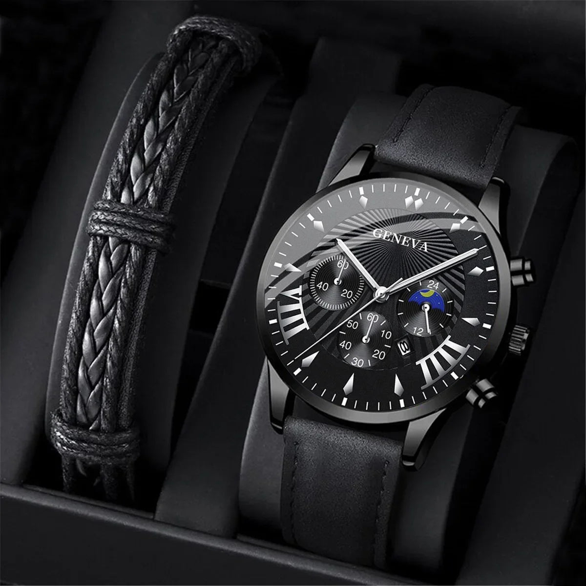 2024 Fashion Mens Sports Watches Man Business Quartz Wristwatch Luxury Black Leather Bracelet Men Casual Clock Watch