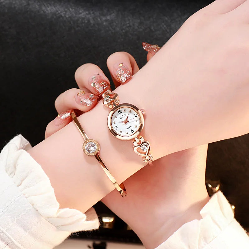2024 Fashion Women Heart Bracelet Watch Rose Gold Quartz Watch Wristwatch Women Dress Casual Bracelet Watches Gift Accessories