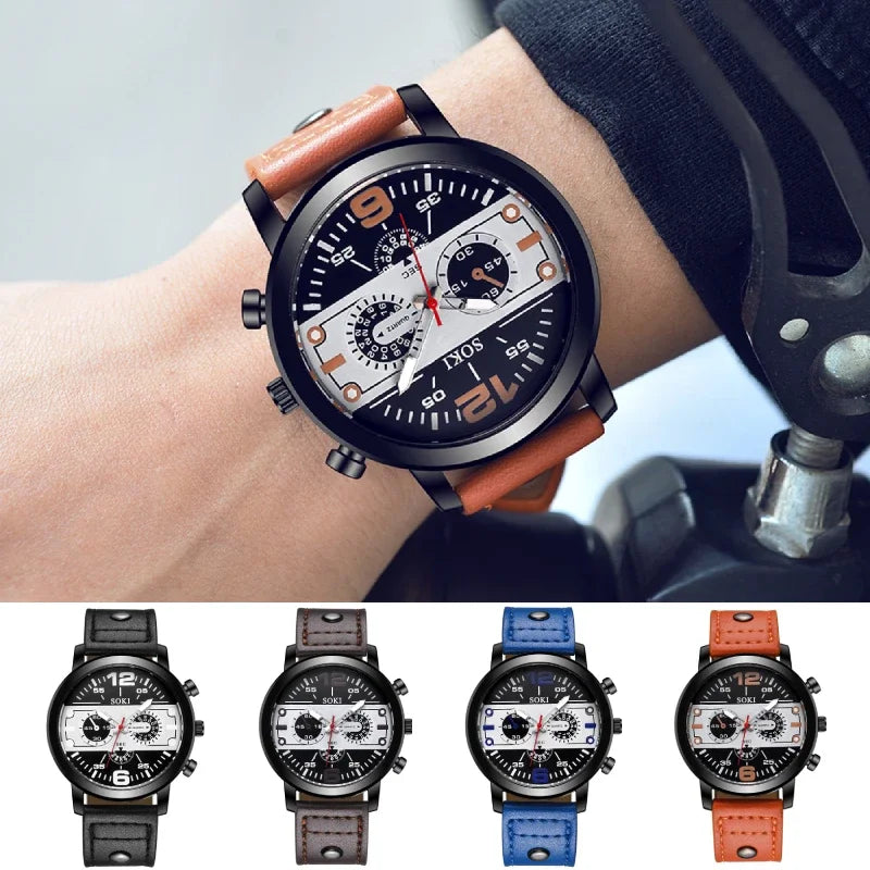 Retro Men's Watches High-end Luxury Man Watch PU Leather Strap Date Business Quartz Watch Big Dial Hight Quality Wristwatch