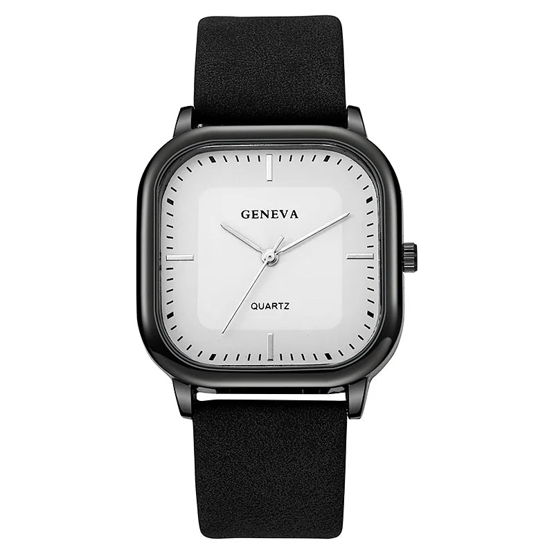 Fashion Quartz Watch Square Dial Leather Men Business Wristwatch Black White Minimalist Luxury Brand Watches Relogios Masculino