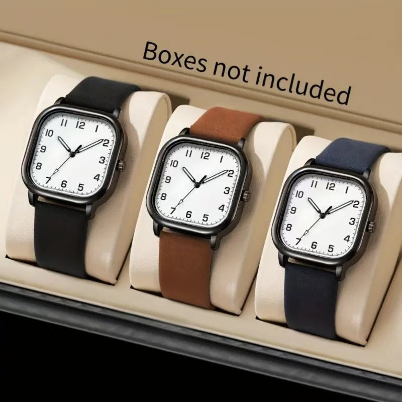 Fashion Men Watches Casual Square Quartz Watch Leather Strap Wristwatch for Men Reloj Hombre(Without Box)