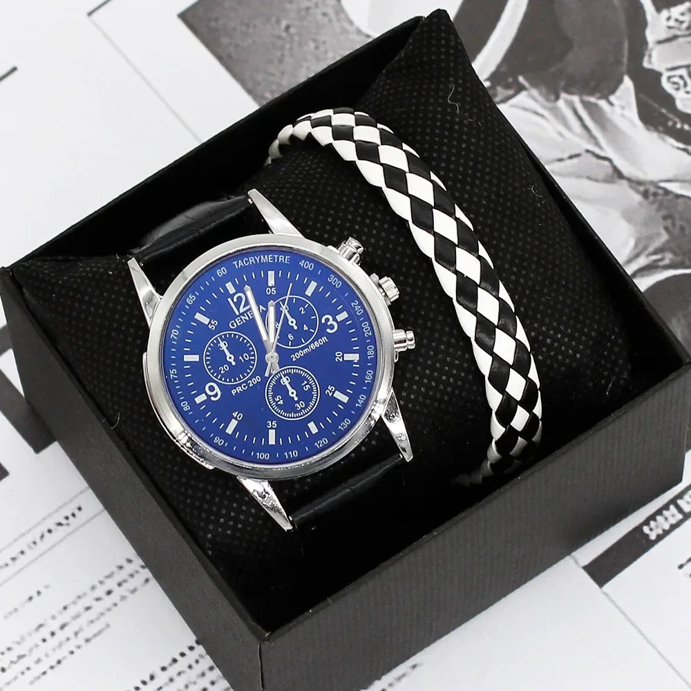 2/1PCS Set Fashion Mens Sports Watches Man Business Quartz Wristwatch Luxury Leather Bracelet Men Casual Clock Watch